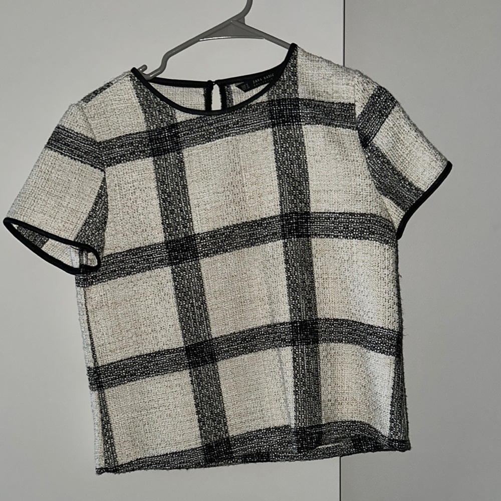Zara Black and White Plaid Women's Top